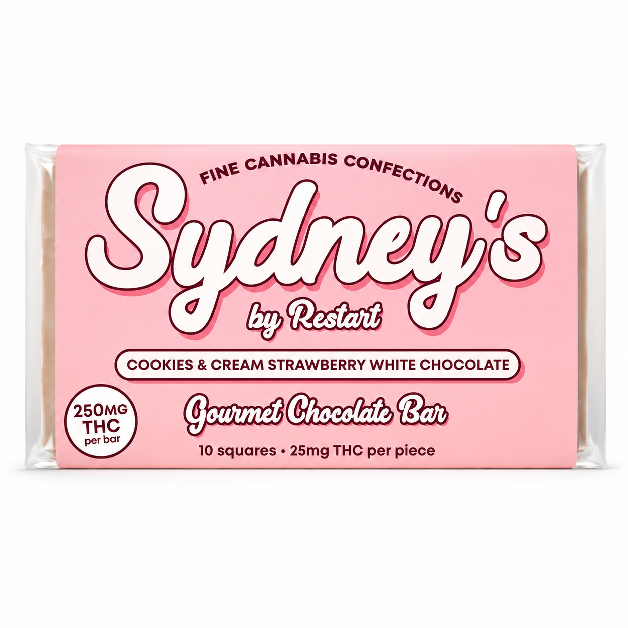 250MG THC Sydney's Chocolate Bars / SAVE 15% - White Chocolate Strawberry Cookies & Cream